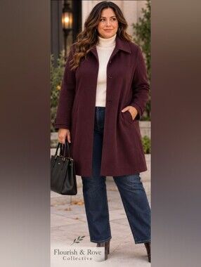 Jacqueline Ferrar Women’s 3X Burgundy Hooded Coat Plus Size Long Jacket